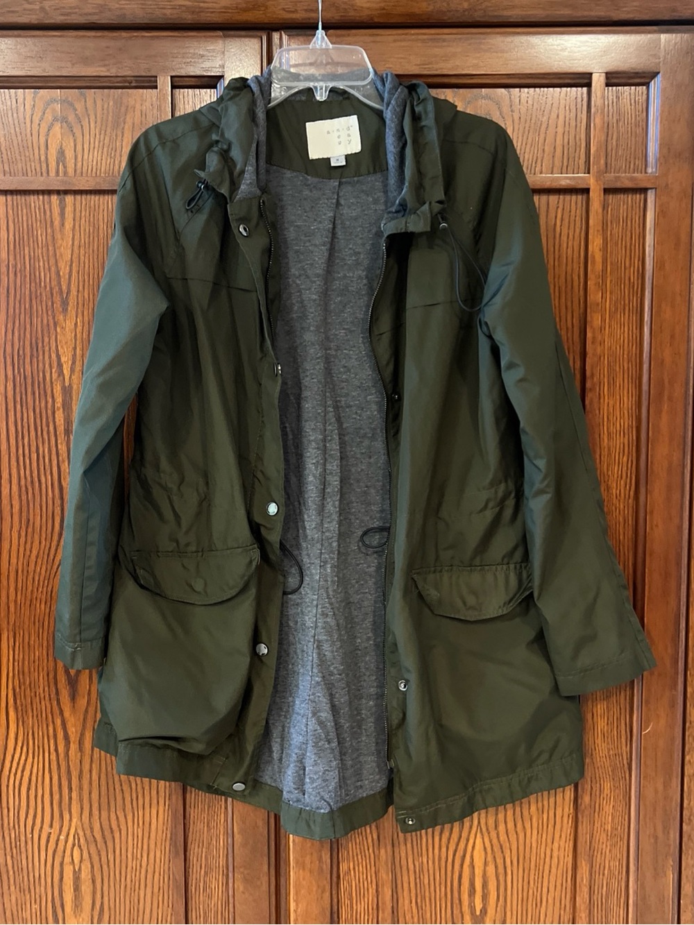 A New Day Womens Olive Green Hooded Utility Rain Jacket Coat Size Medium Anorak
